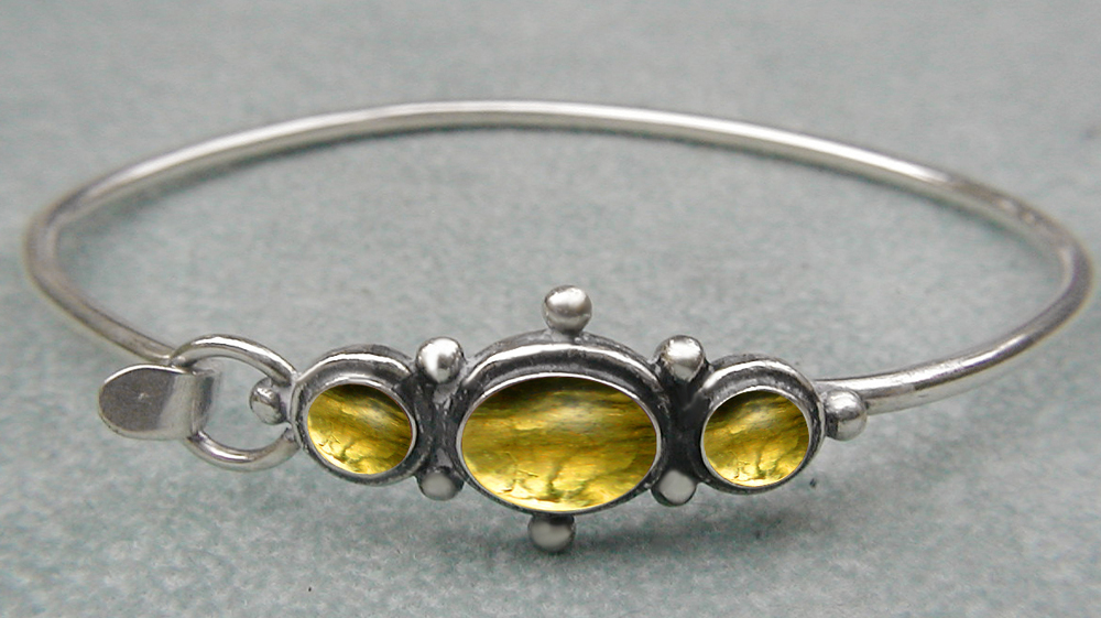 Sterling Silver Victorian Inspired Strap Latch Spring Hook Bangle Bracelet with Citrine